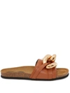 Jw Anderson Chain-embellished Leather Slides In Brown