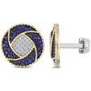 AMOUR AMOUR 1 1/2 CT TGW SAPPHIRE AND 1/3 CT TW DIAMOND CUFFLINKS IN 2-TONE 14K YELLOW GOLD WITH STERLING 