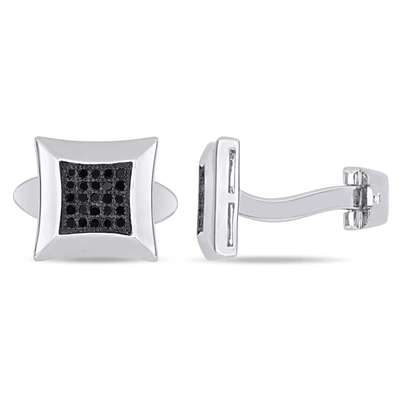Amour 1/4 Ct Tw Black Diamond Pave Cufflinks In Sterling Silver In White