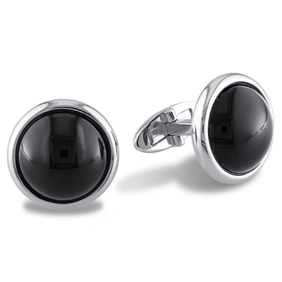 Amour 17 Ct Tgw Black Onyx Bezel Set Cufflinks In Polished Sterling Silver In White