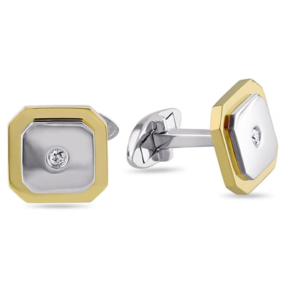 Amour 1/10 Ct Tw Diamond Geometric Cufflinks In 2-tone 10k White And Yellow Gold In Two-tone