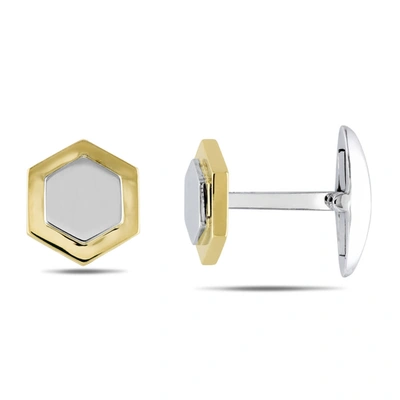 Amour Hexagonal Halo Cufflinks In Two-tone 14k White & Yellow Gold