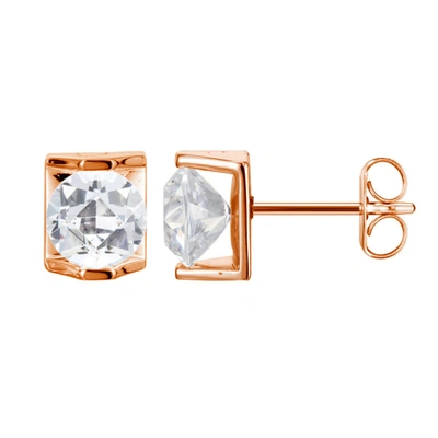 Morgan & Paige Rose Gold Plated Sterling Silver Floating Cz Stud Earrings In Gold Tone,pink,rose Gold Tone,silver Tone