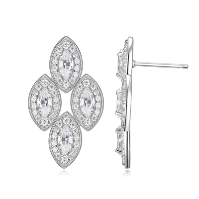 Morgan & Paige Rhodium Plated Sterling Silver Marquis & Encrusted Halo Cz Earrings In Silver Tone,white