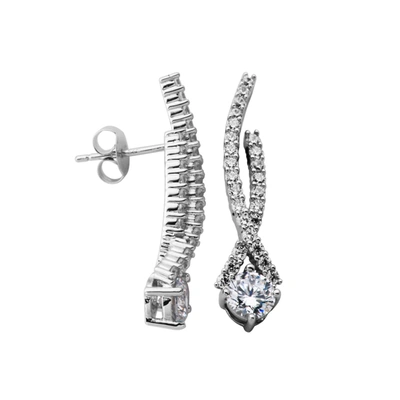 Morgan & Paige Rhodium Plated Sterling Silver Pave Set Diamondlite Cz Drop Earring In Silver Tone,white