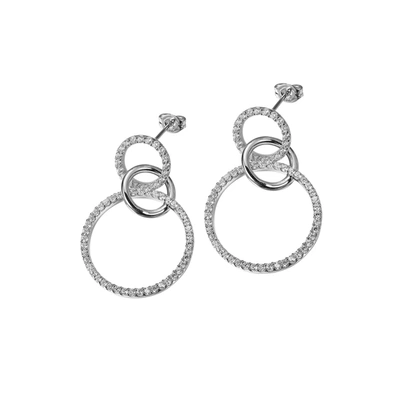 Morgan & Paige Rhodium Plated Sterling Silver Diamondlite Cz Triple Circle Dangle Earrings In Silver Tone,white