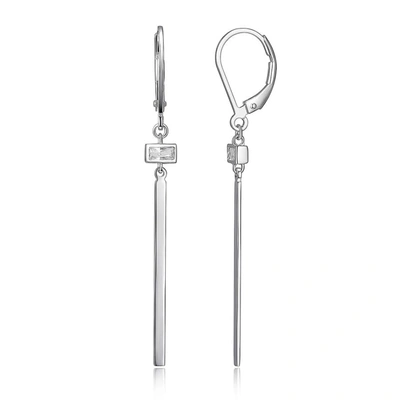 Morgan & Paige Rhodium Plated Sterling Silver Floating Baguette Drop Cz Earrings In Silver Tone,white