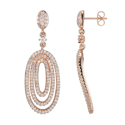 Morgan & Paige Rose Gold Plated Bronze Cubic Zirconia Layerd Oval Dangle Drop Earrings In Brown,gold Tone,pink,rose Gold Tone