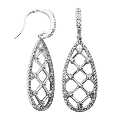 Morgan & Paige Rhodium Plated Sterling Silver Diamondlite Cz Open Grid Earrings In Silver Tone,white