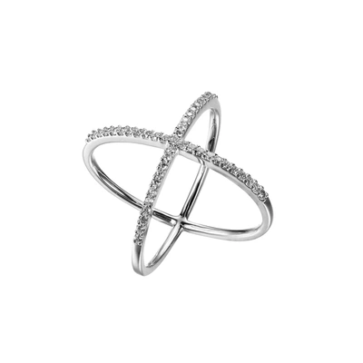 Morgan & Paige Magnificent Silver Couture Designed Criss Cross Pave Set Cz Ring In Silver Tone,white