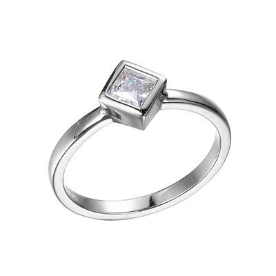 Morgan & Paige Rhodium Plated Sterling Silver Modern Princess Cut Cubic Zirconia Ring In Silver Tone,white