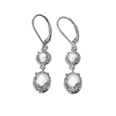 Morgan & Paige Rhodium Plated Sterling Silver Drop Diamondlite Cz Earrings With Beaded Accents In Silver Tone,white