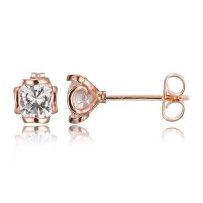 Morgan & Paige Rose Gold Plated Sterling Silver Open Floating Champagne Cz Stud In Beige,gold Tone,pink,rose Gold Tone,silver Tone