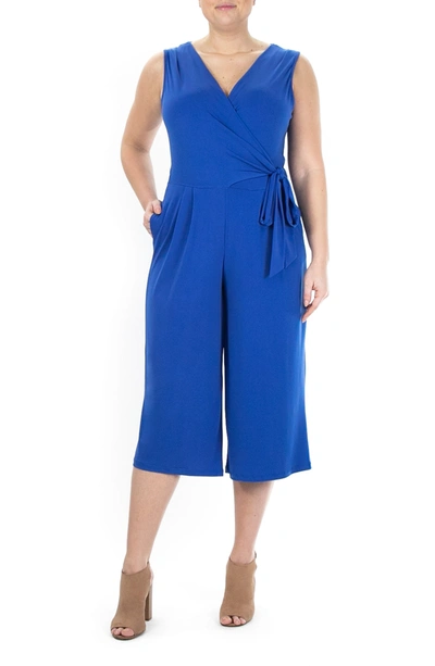 Nina Leonard Surplice Wrap Cropped Jumpsuit In Deep Sea