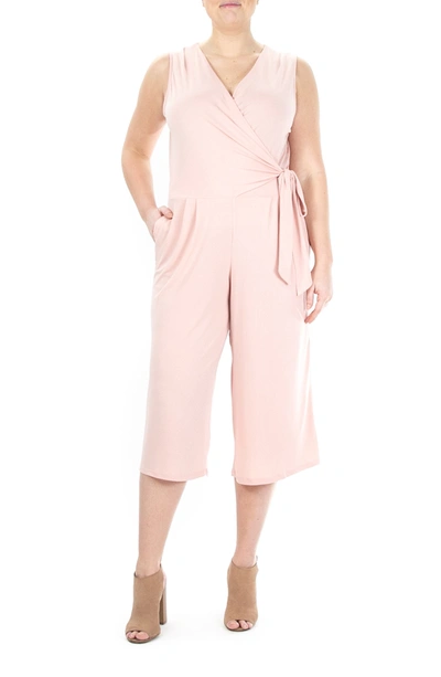 Nina Leonard Surplice Wrap Cropped Jumpsuit In Blush