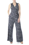 Nina Leonard Sleeveless Faux Wrap Jumpsuit In Navy/al Mu