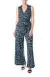 Nina Leonard Sleeveless Faux Wrap Jumpsuit In Bla/ri Mul