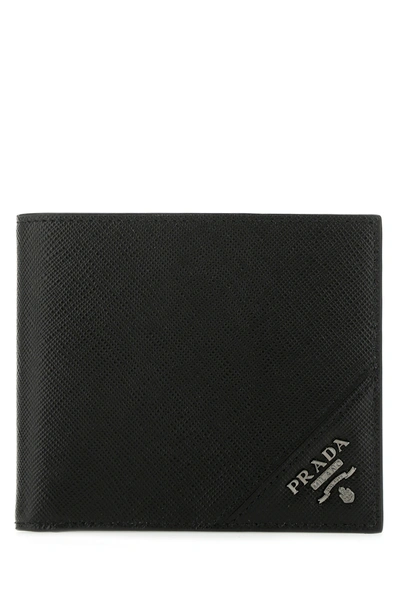 Prada Black Leather Wallet Nd  Uomo Tu