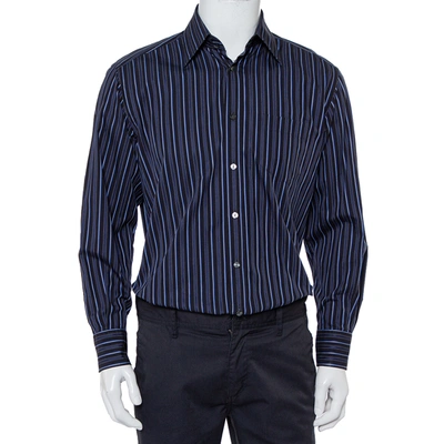 Pre-owned Dolce & Gabbana Navy Blue Striped Cotton Button Front Oversized Shirt M