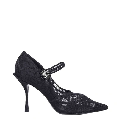 Pre-owned Dolce & Gabbana Black Lace Mary Jane Pumps Size Eu 38.5