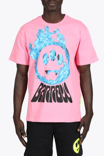 Barrow Pink Cotton T-shirt With Flame Smile In Rosa Bubble