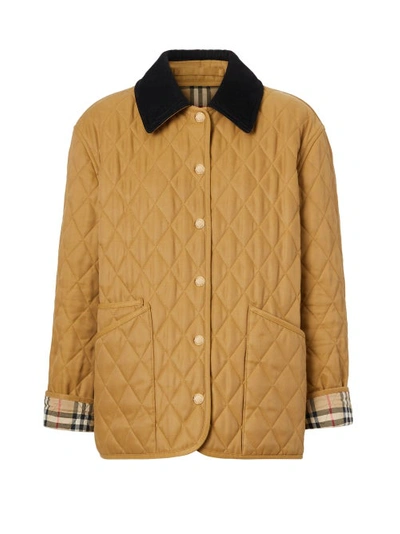 Burberry Dranefeld Corduroy-collar Quilted Jacket In Brown