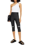 Off-white Cropped Printed Coated Stretch-jersey Leggings In Black