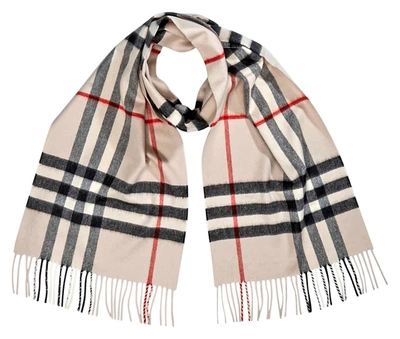 Burberry Check Cashmere Scarf- Stone In Beige