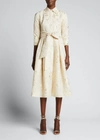 Rickie Freeman For Teri Jon Metallic Jacquard Belted Shirtdress In Champagne