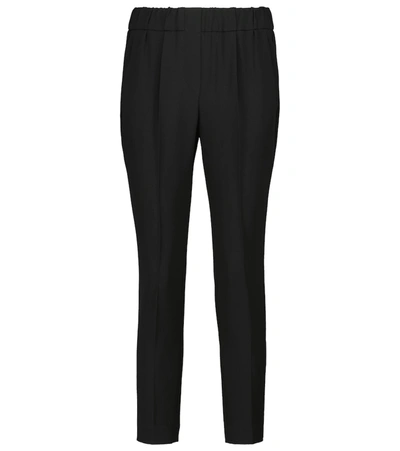 Brunello Cucinelli High-rise Silk-blend Slim Pants In Black