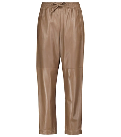Brunello Cucinelli Drawstring Leather Straight Pants In Green