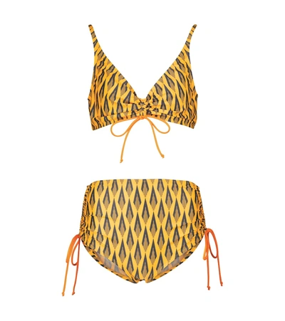 Paco Rabanne Printed Ruched Bikini In Yellow