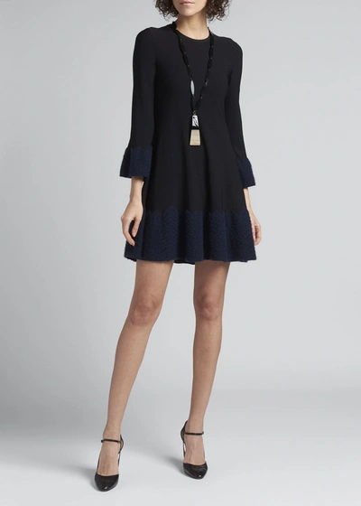 Giorgio Armani Colorblock Textured Jacquard Mini Dress In Solid Black