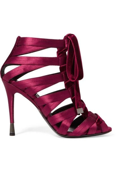 Tom Ford Lace-up Satin And Velvet Sandals In Lordeaux-lordeaux