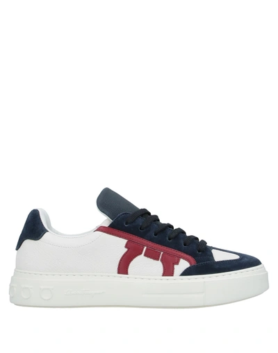 Ferragamo Gancini Low-top Leather Sneakers In White