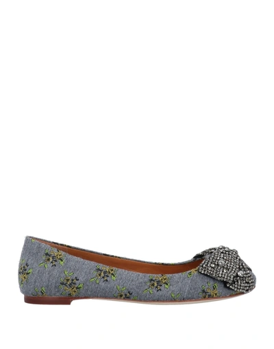 Tory Burch Embellished Floral-jacquard Ballet Flats In Grey