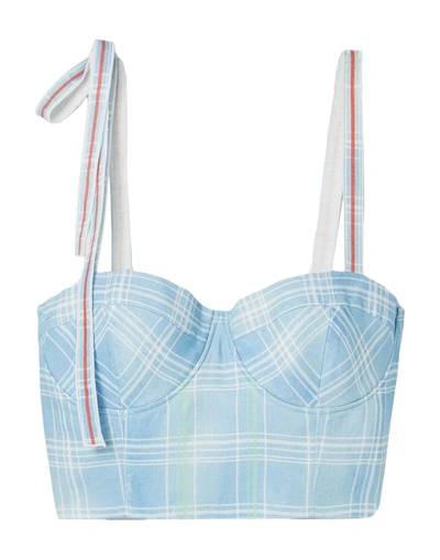 Rosie Assoulin Cropped Checked Linen-twill Top In Azure