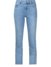 Paige Cindy Raw Hem High Rise Ankle Straight Jeans In Musicdist In Blue