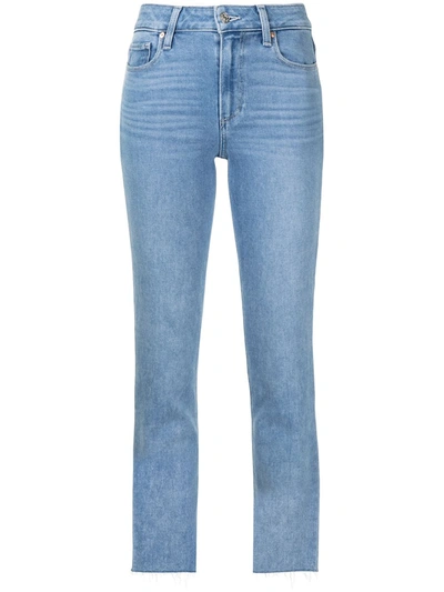 Paige Cindy Raw Hem High Rise Ankle Straight Jeans In Musicdist In Blue
