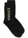 Versace Logo Intarsia Socks In Black/gold