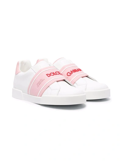 Dolce & Gabbana Kids' Portofino Logo-strap Sneakers In White