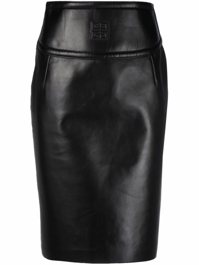 Givenchy 4g-embossed Cutout Leather Pencil Skirt In Black