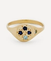 Seb Brown 9ct Gold Neapolitan Blue Sapphire And Aquamarine Signet Ring In Gold