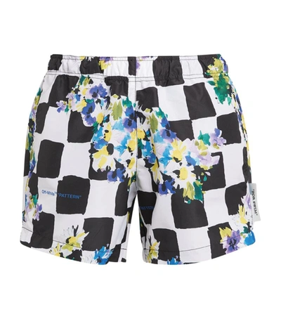 Off-white Floral-print Checked Swim Shorts In Multicolour