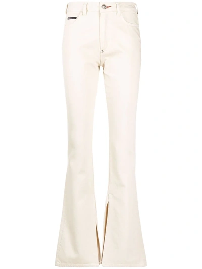 Philipp Plein High-waisted Flared Jeans In Neutrals