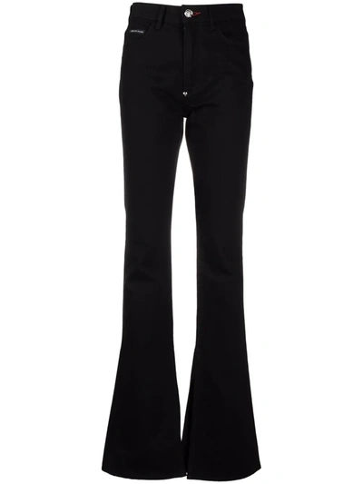 Philipp Plein Crystal-trimmed Flared Tuxedo Trousers In Black
