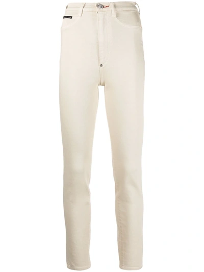 Philipp Plein Logo Patch High-waisted Jeggings In Neutrals