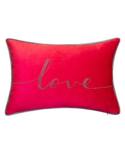 Ediehome Celebrations Beaded Love Lumbar Decorative Pillow, 12x18 In Red