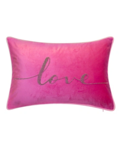 Ediehome Celebrations Beaded Love Lumbar Decorative Pillow, 12x18 In Fuchsia Pink