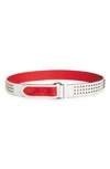 Christian Louboutin Loubi Spiked Leather Belt In Snow/ Loubi/ Silver